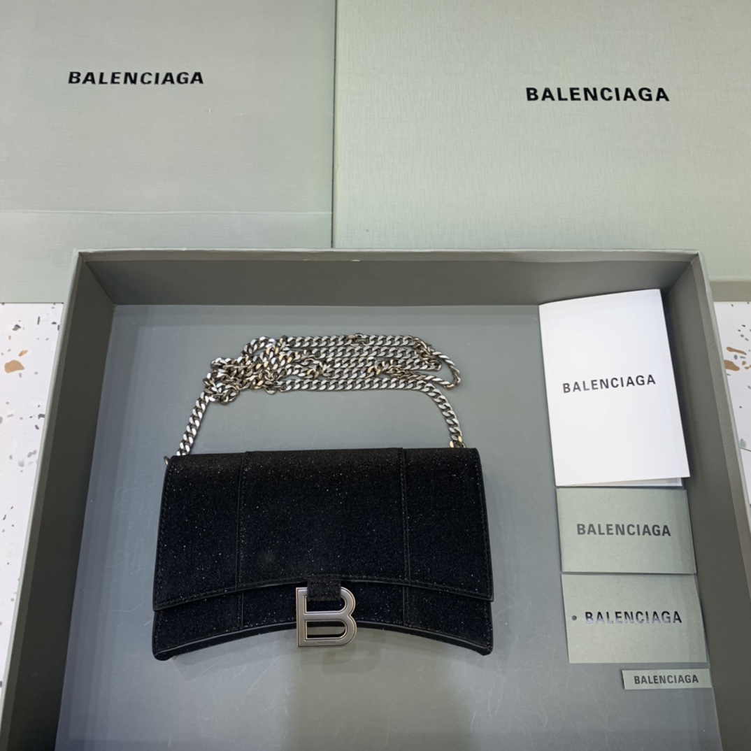 Balenciaga Small Hourglass Wallet With Chain Shoulder Bag Black